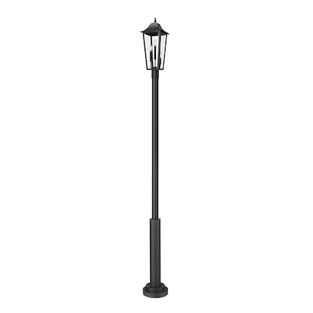 Z-Lite Gannon 3 Light Outdoor Post Mounted Fixture, 12in. W x 121.5in. H, Black 5008PHBR-5010P-BK